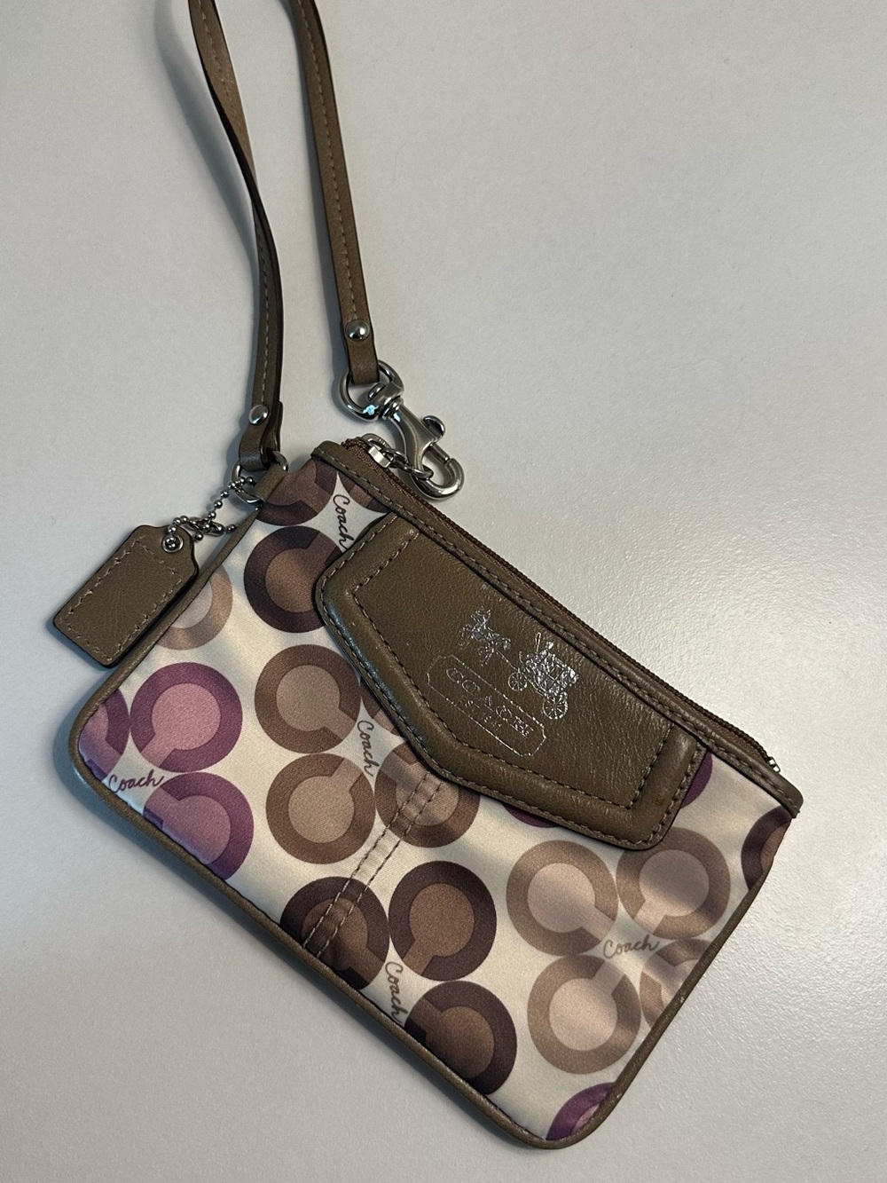 Coach Circle Print Wristlet in Brown and Purple